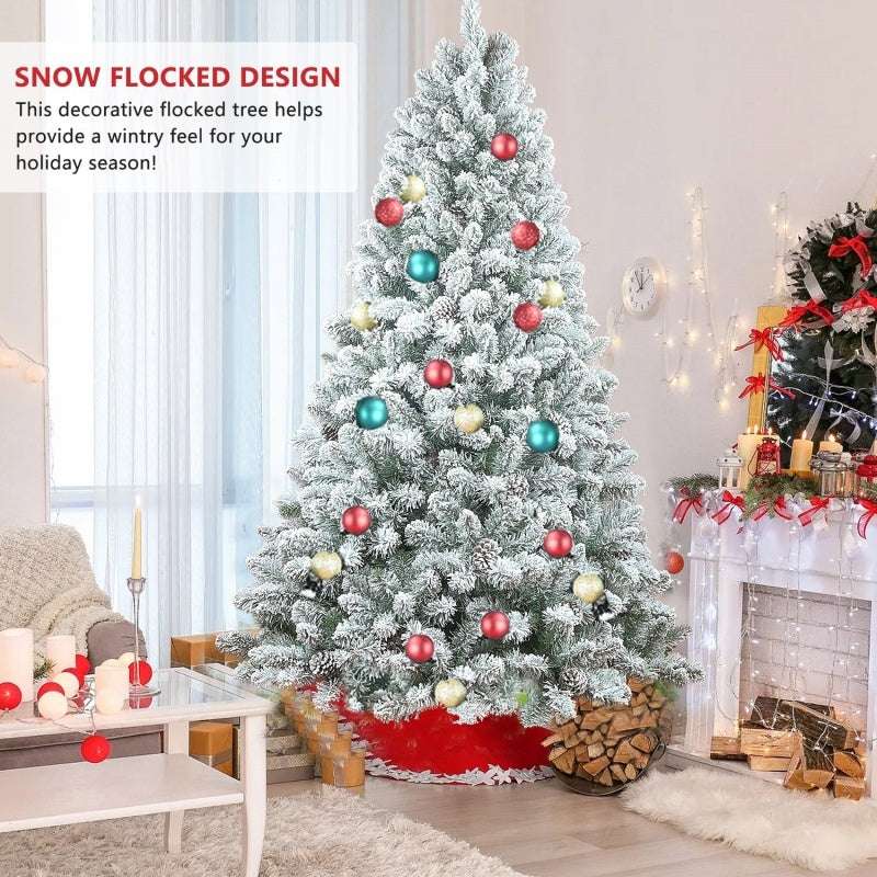 pvc flocked christmas tree with colorful ornaments and snow flocked design for holiday decor