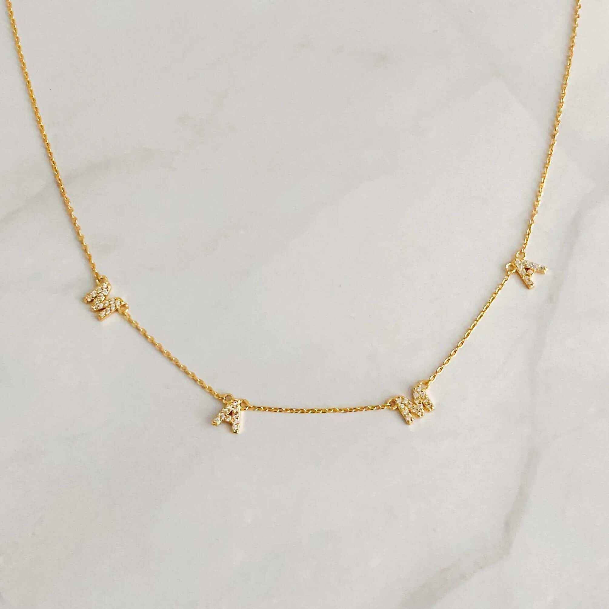Sparkle Mama Pendant Necklace with cubic zirconia on 18k gold plated chain, perfect gift for Mother's Day or birthdays.