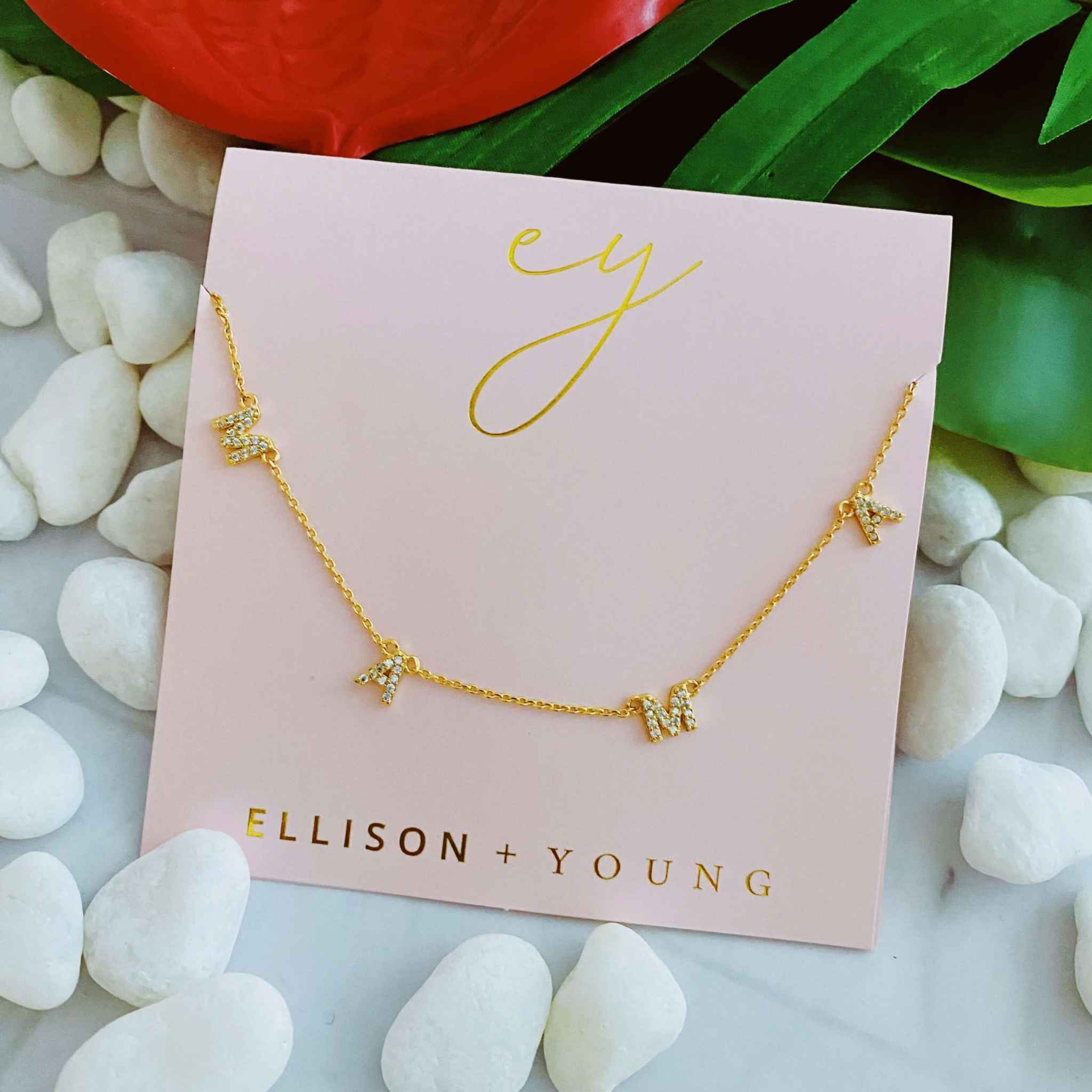 Sparkle Mama Pendant Necklace on display, featuring cubic zirconia and an 18k gold plated design, perfect gift for mothers.