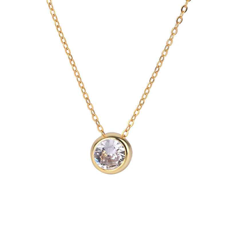 gold plated zircon choker necklace with round-cut zircon stone and adjustable length