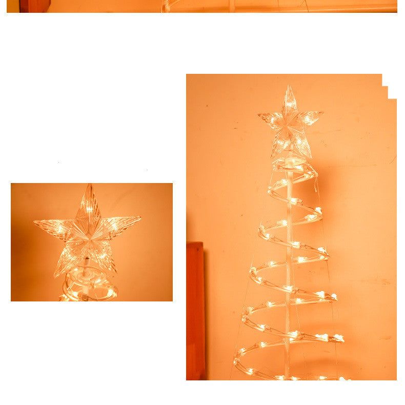 Spiral Christmas tree lights showcasing a star topper, emitting a warm glow, perfect for festive decor.