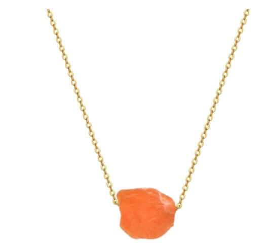 Stylish orange stone pendant necklace on a gold O-chain, perfect for casual and fashionable wear.