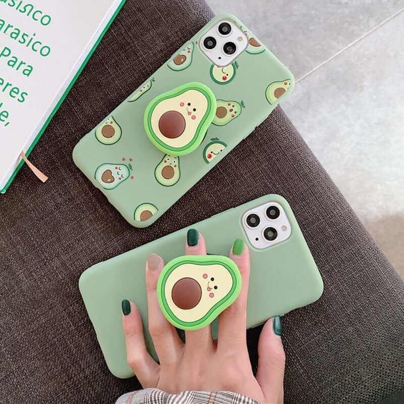 Avocado phone cases featuring a silicone back cover and shockproof design, with a trendy ring holder for mobile devices.