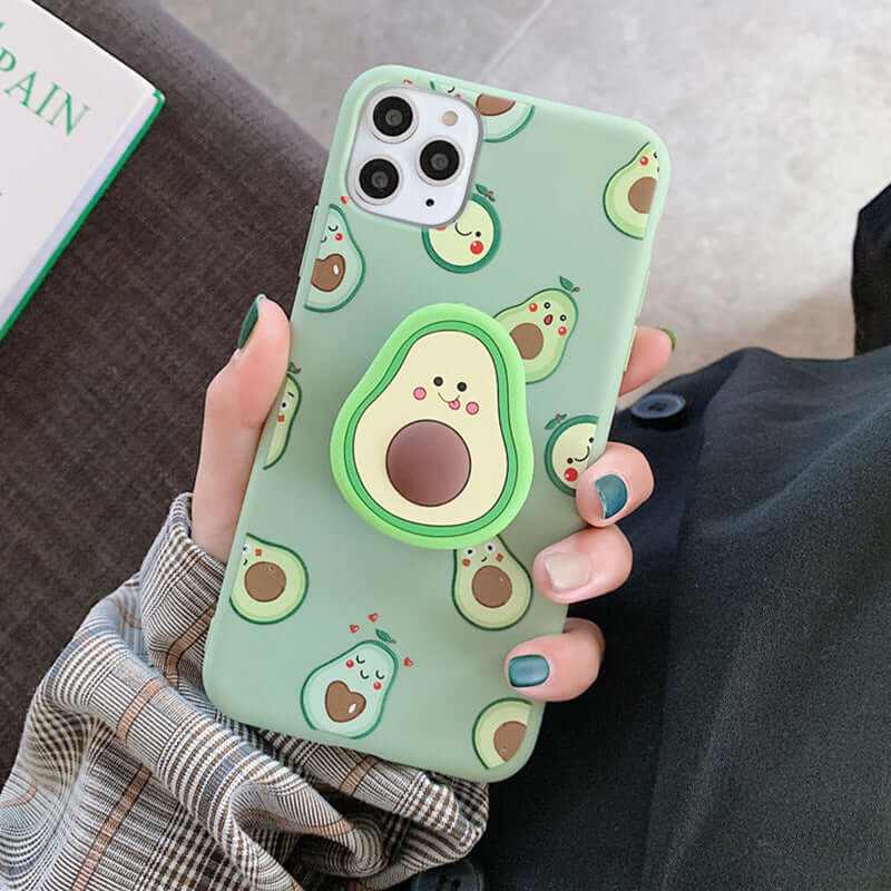 Stylish silicone avocado phone case with ring, shockproof, popular in Europe and America.