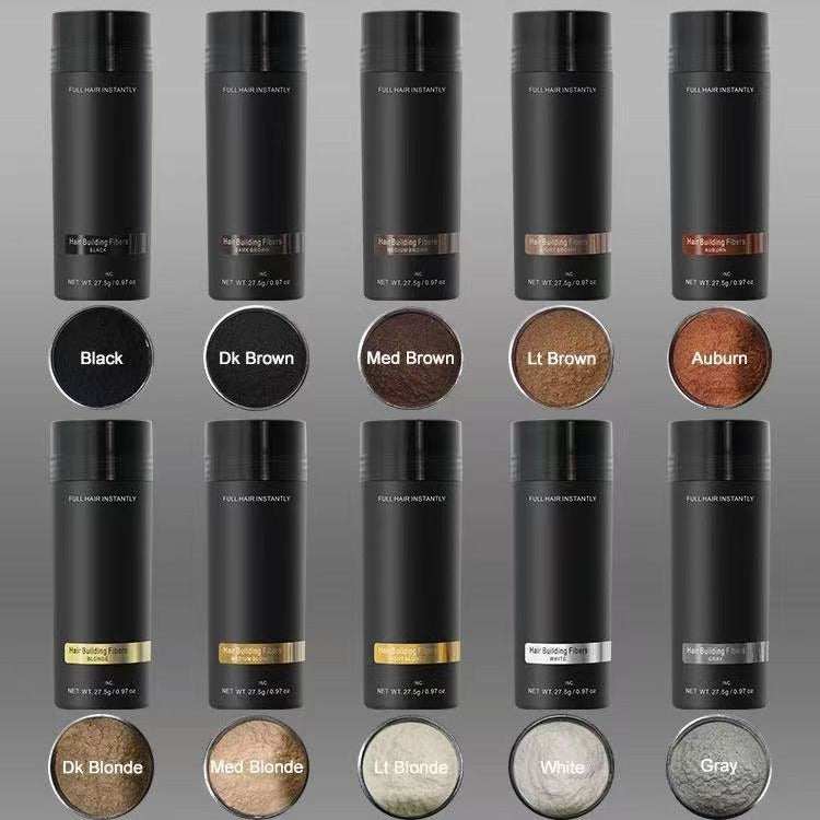 Thickening Solution Extension Hair Fibers in multiple shades for instant hair fullness and coverage.
