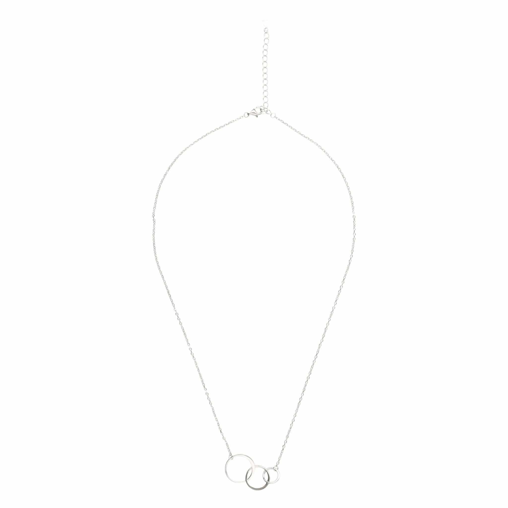 Three circle interlocking pendant necklace in 925 sterling silver on a delicate chain.
