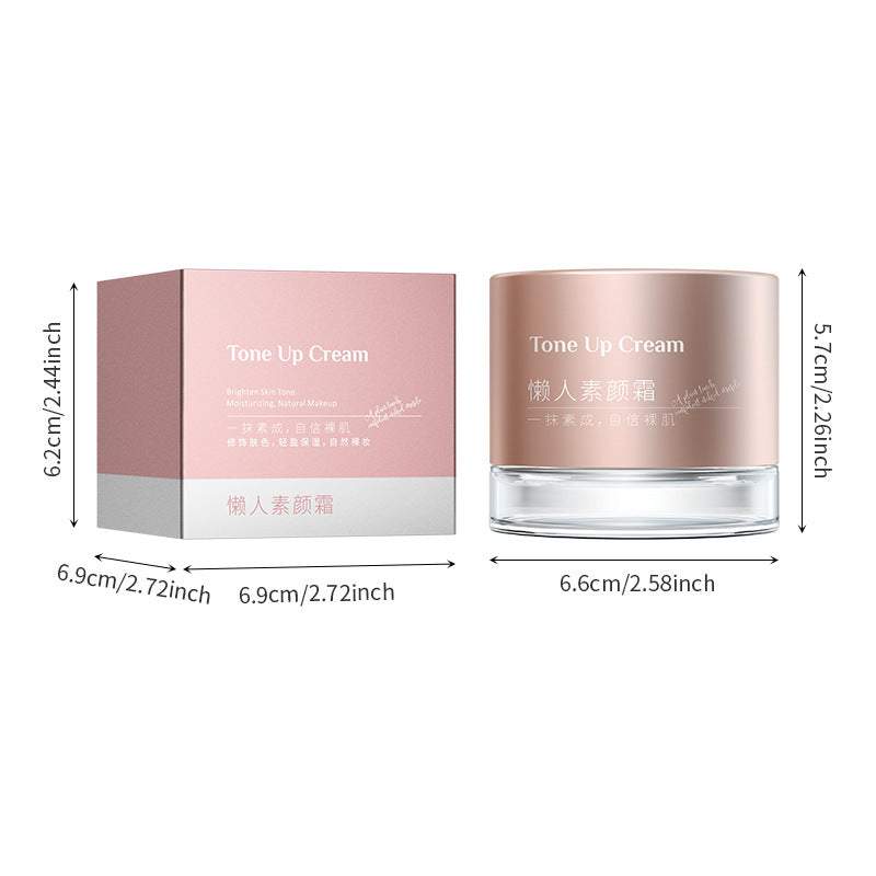 Intense moisturizing natural core tone up cream in pink jar and box with size dimensions