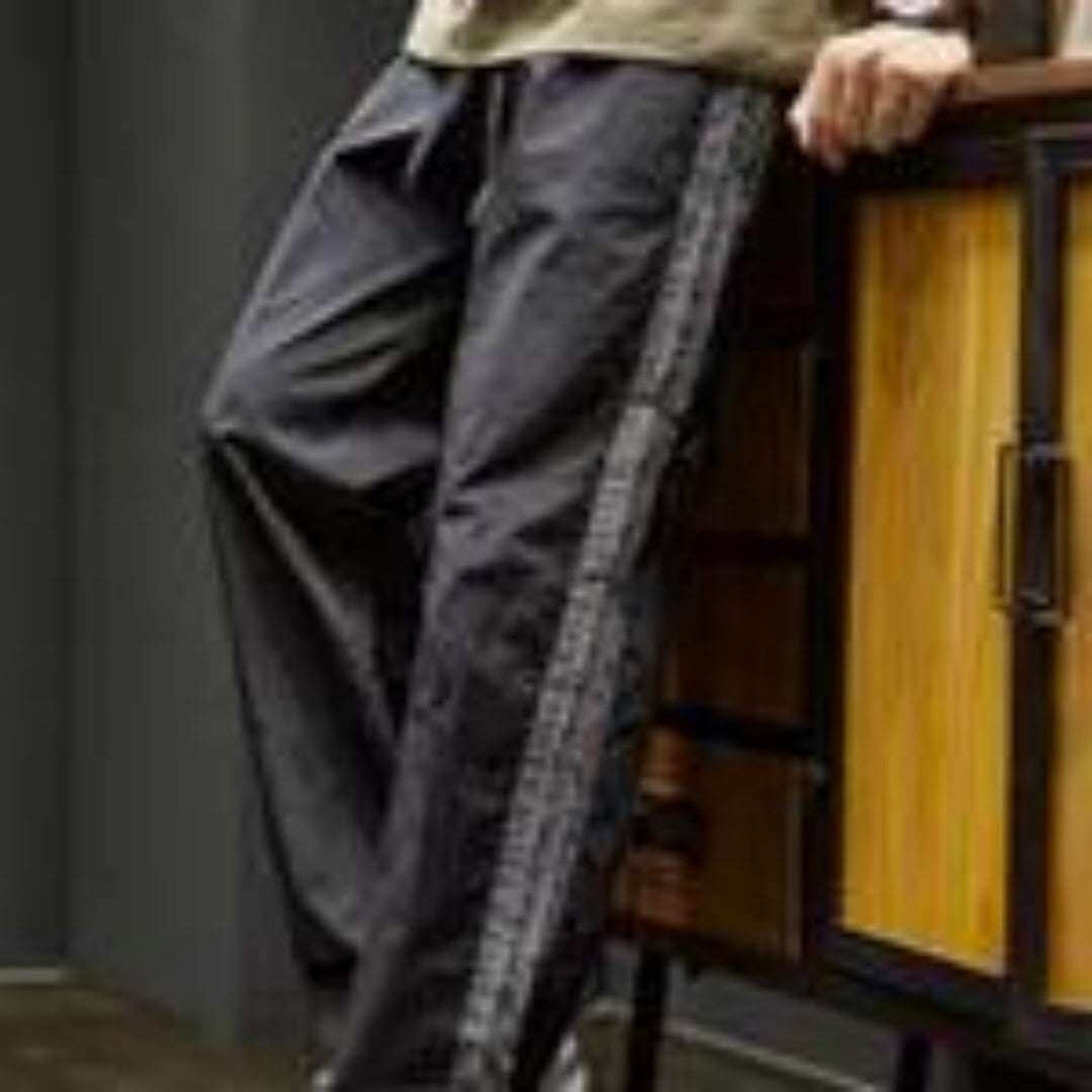 trendy casual men's black pants with side stripe design and comfortable fit