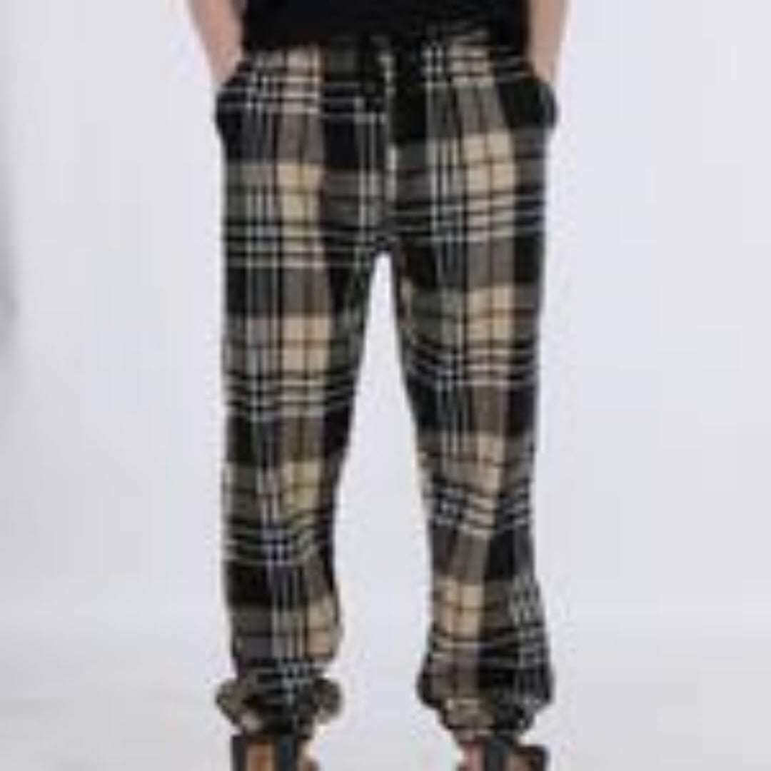 trendy men's casual plaid pants with elastic cuffs and comfortable fit