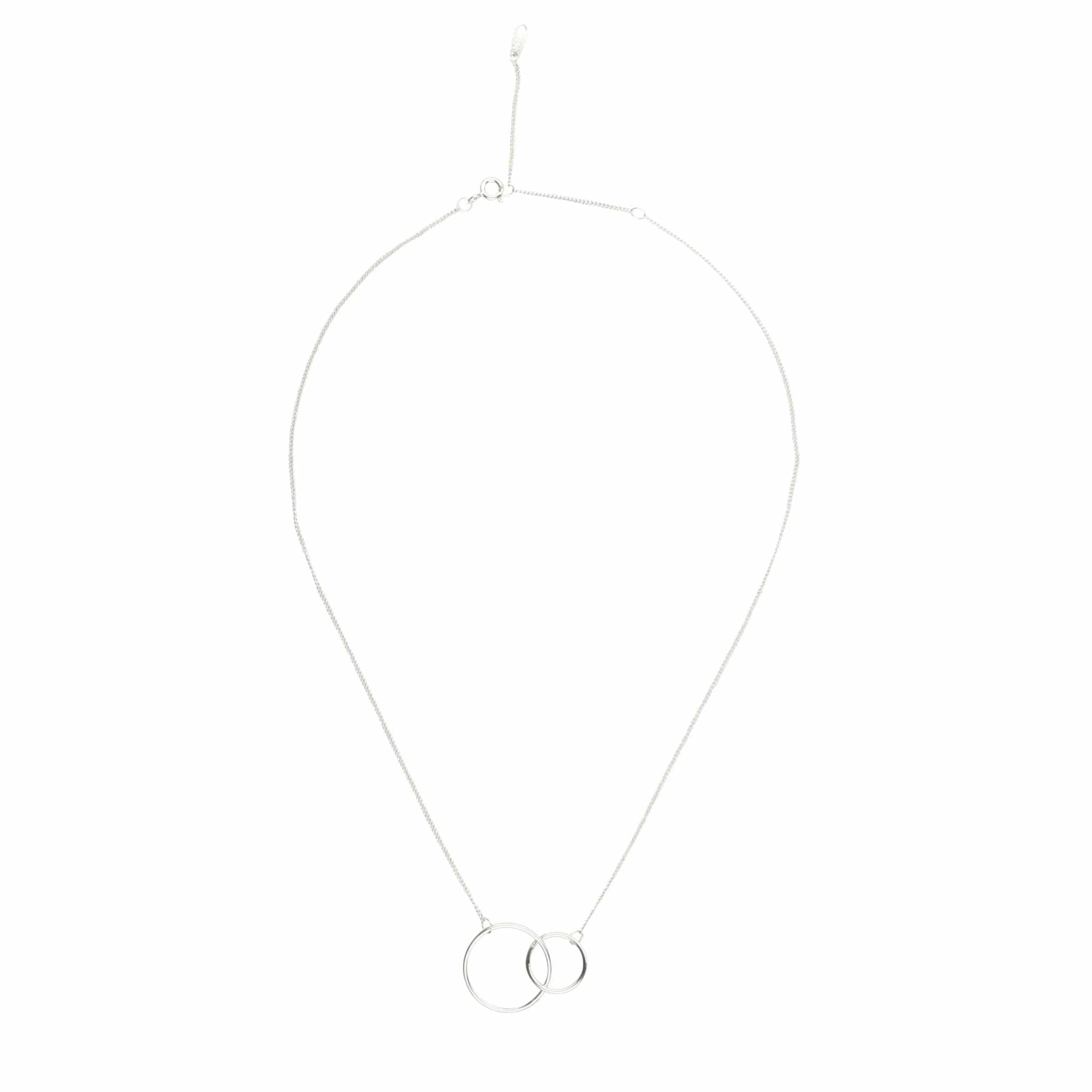 Elegant two circle interlocking pendant necklace in 925 sterling silver on a delicate chain.
