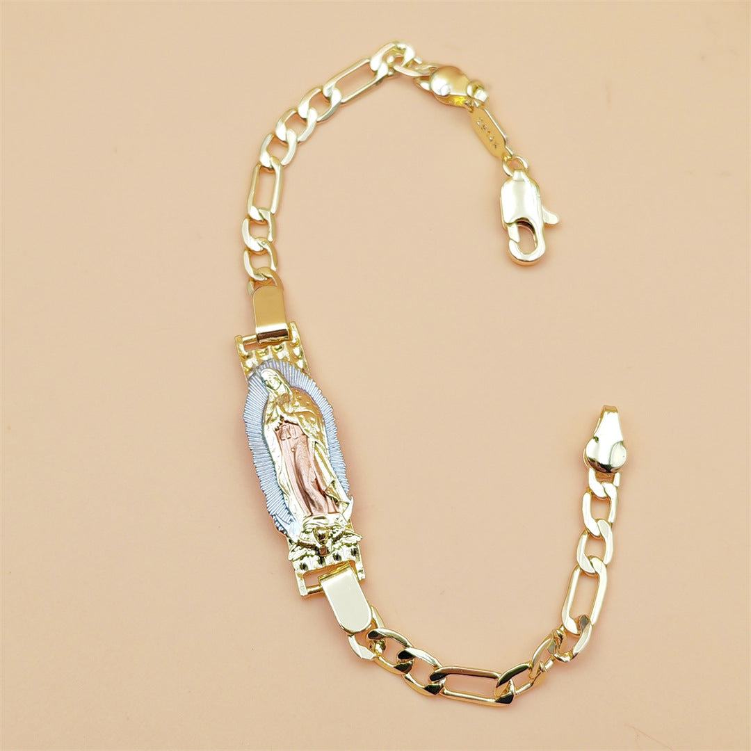 Two-color religious copper bracelet with St Jude niche and chain links