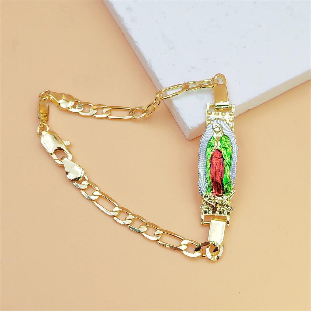 Two-color religious bracelet featuring St Jude design with copper chain links