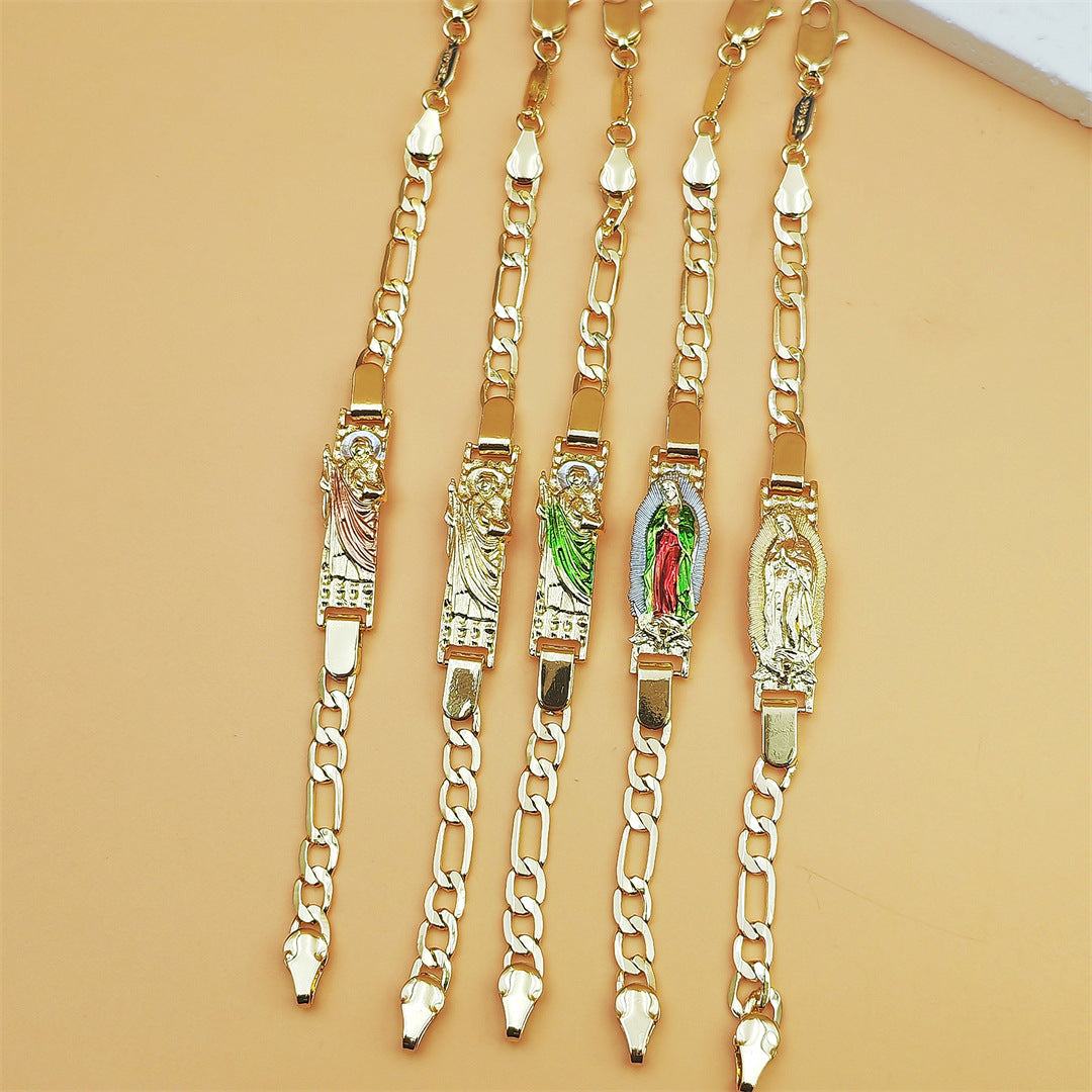Two-color religious bracelet with priest and Saint Jude charm in copper, exotic style