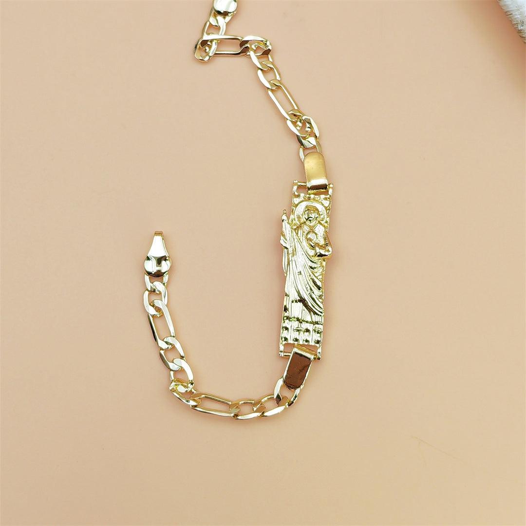 Two-color religious priest St Jude copper bracelet with chain links and niche pendant