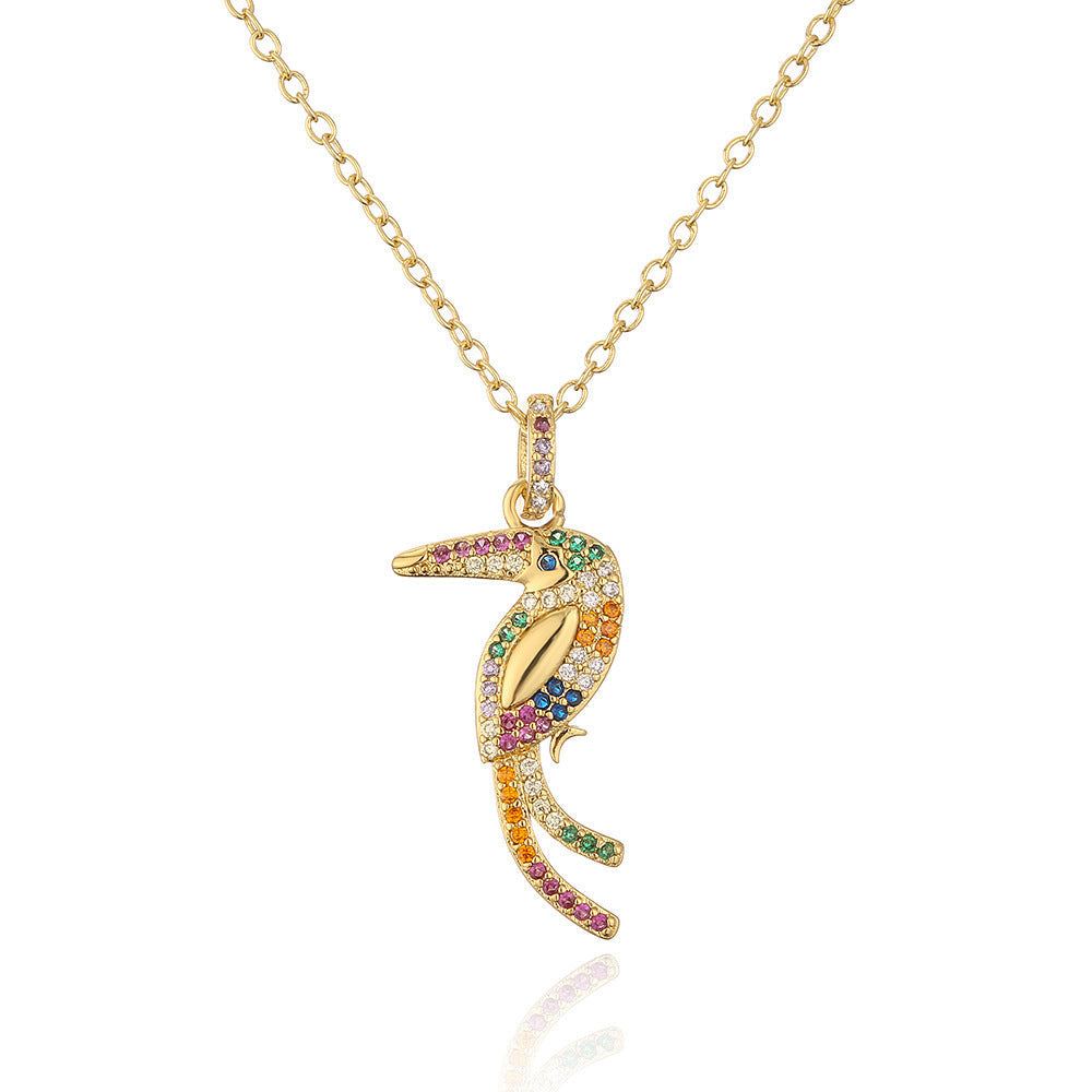 Unique design copper celestial pendant necklace with colorful zircon stones in bird shape