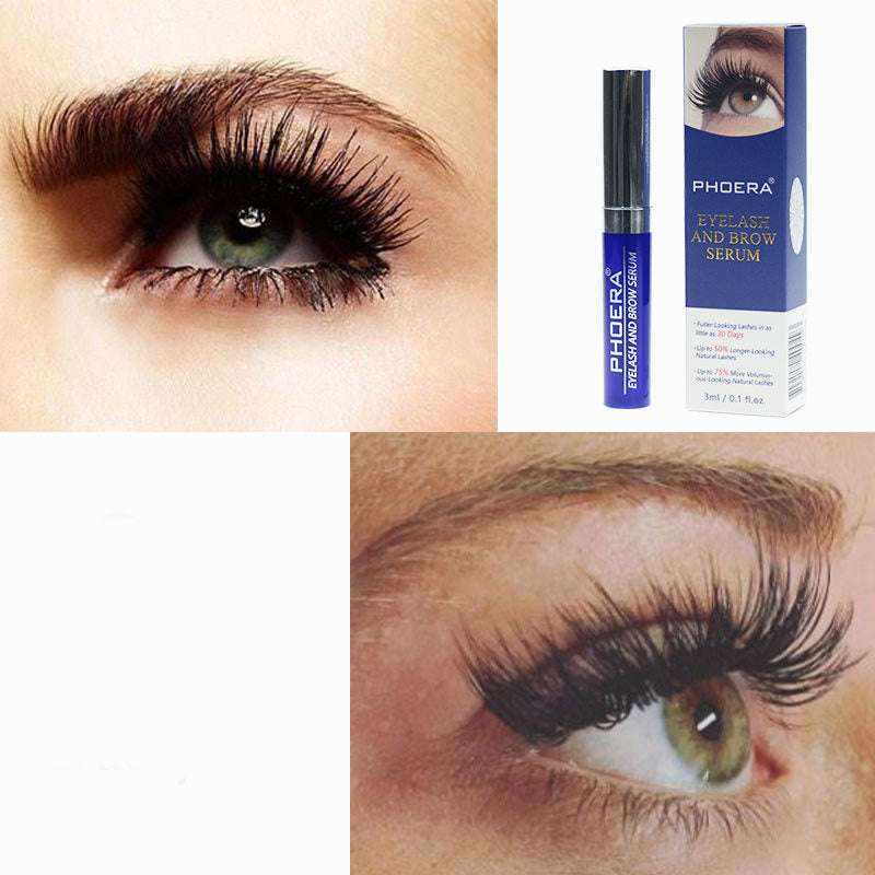 Volumizing Home Mascara enhancing long, thick eyelashes with transparent eyelash growth serum and packaging box.