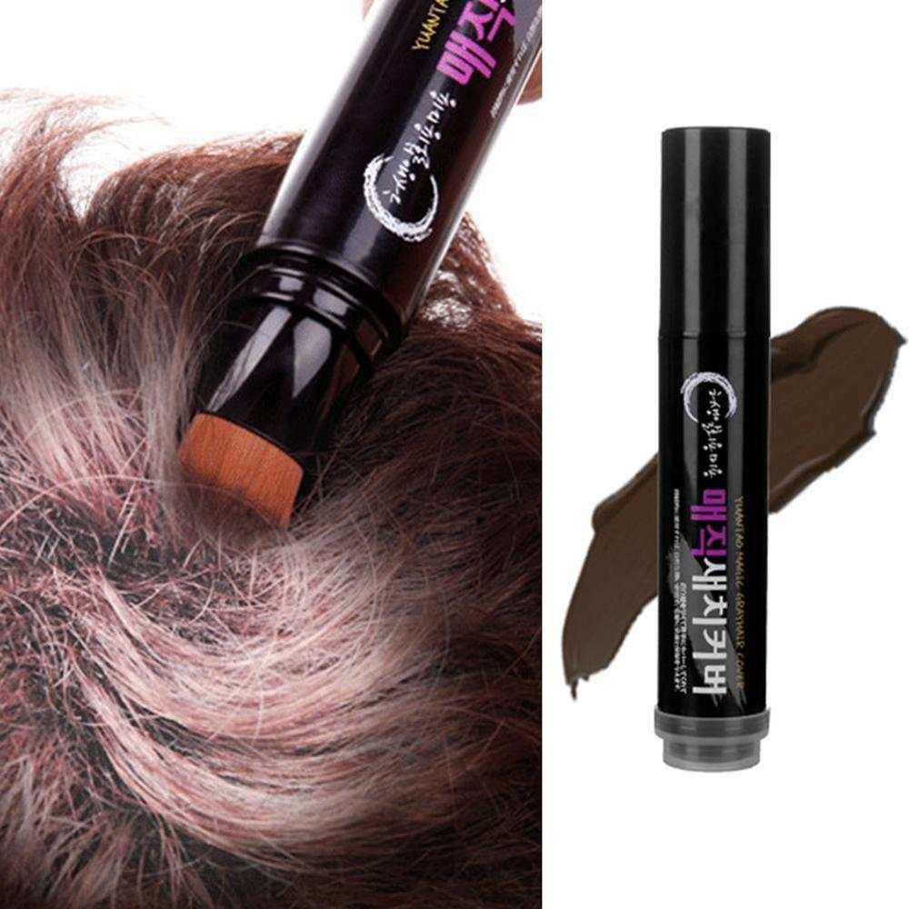 Washable & Easy DIY Hair Color Brush applying temporary brown hair dye on roots with brush applicator