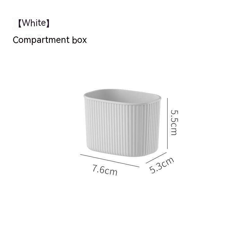 White waterproof and spacious makeup storage box with dimensions 7.6cm x 5.3cm x 5.5cm, plastic compartment organizer.
