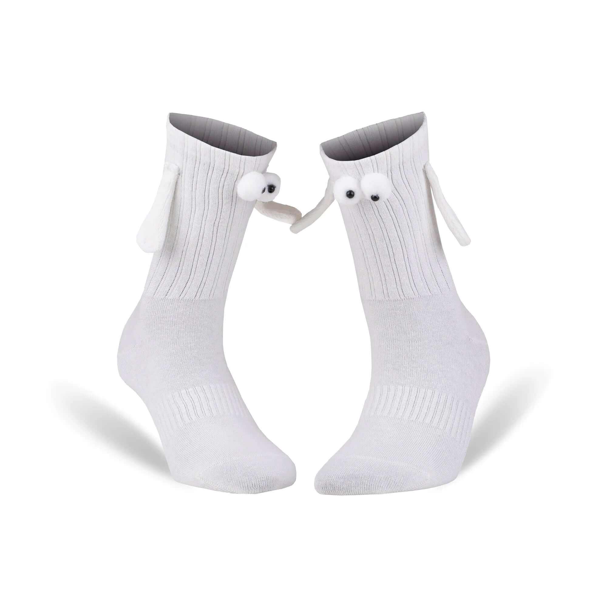White Magnetic Couple Socks with Holding Hands – 1 Pair, Soft Cotton, Romantic Valentine’S Gift, Unisex, Shoe Size 5-10
