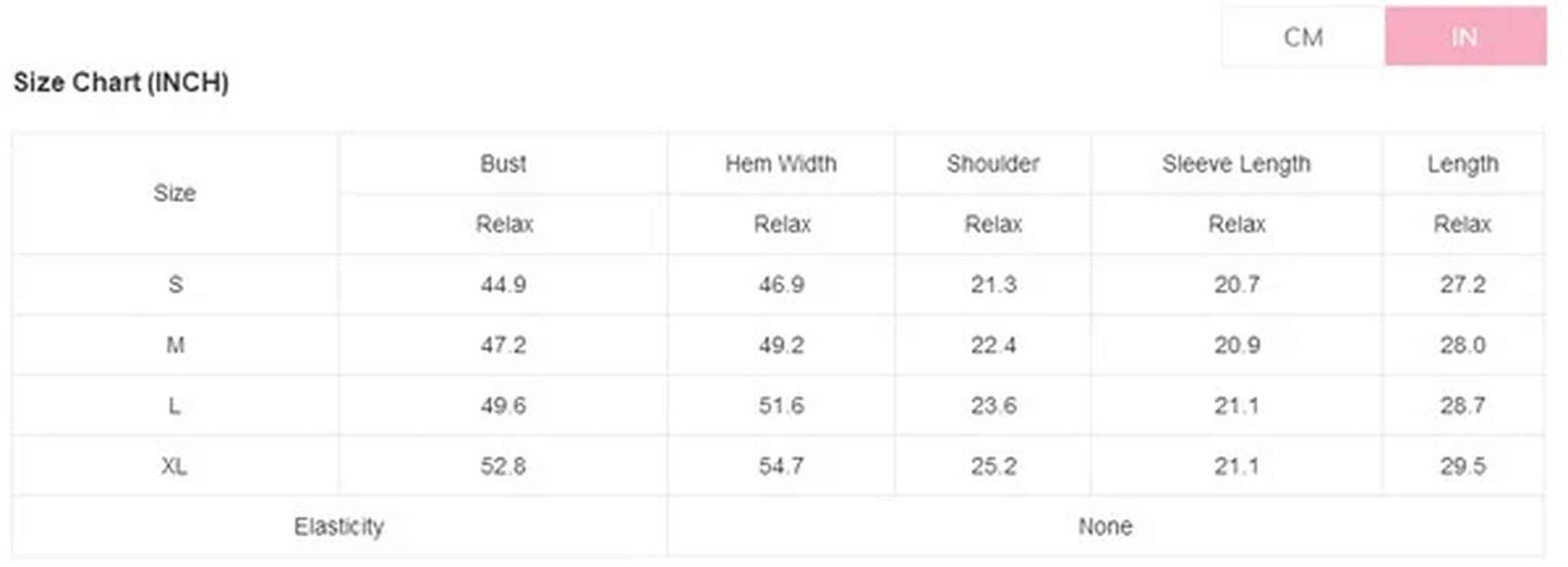 Size chart for women's flannel plaid jackets, detailing measurements in inches for S to XL sizes.