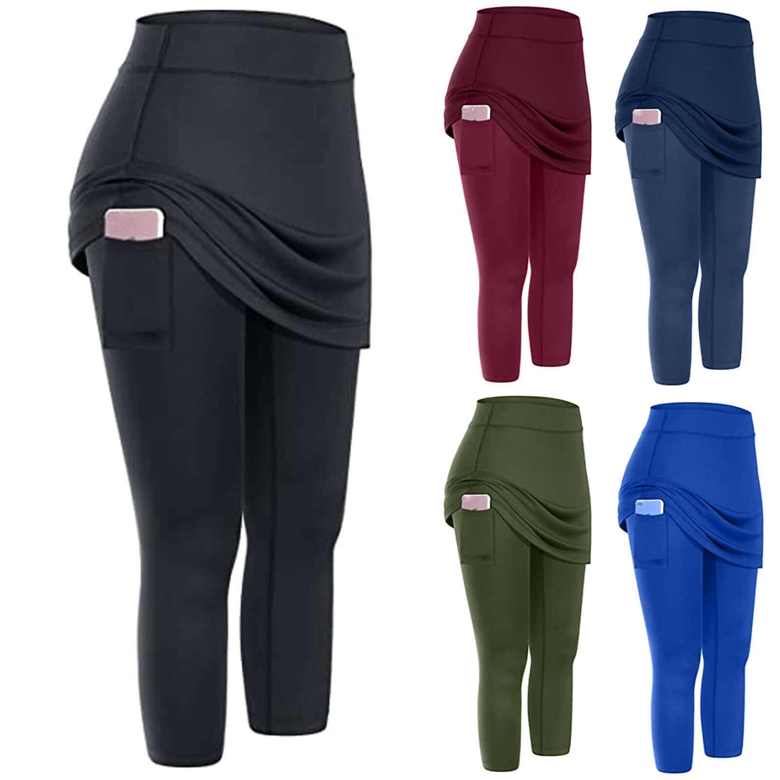 Women's Yoga Leggings with pockets in black, navy, wine red, green, and blue for fitness and workouts