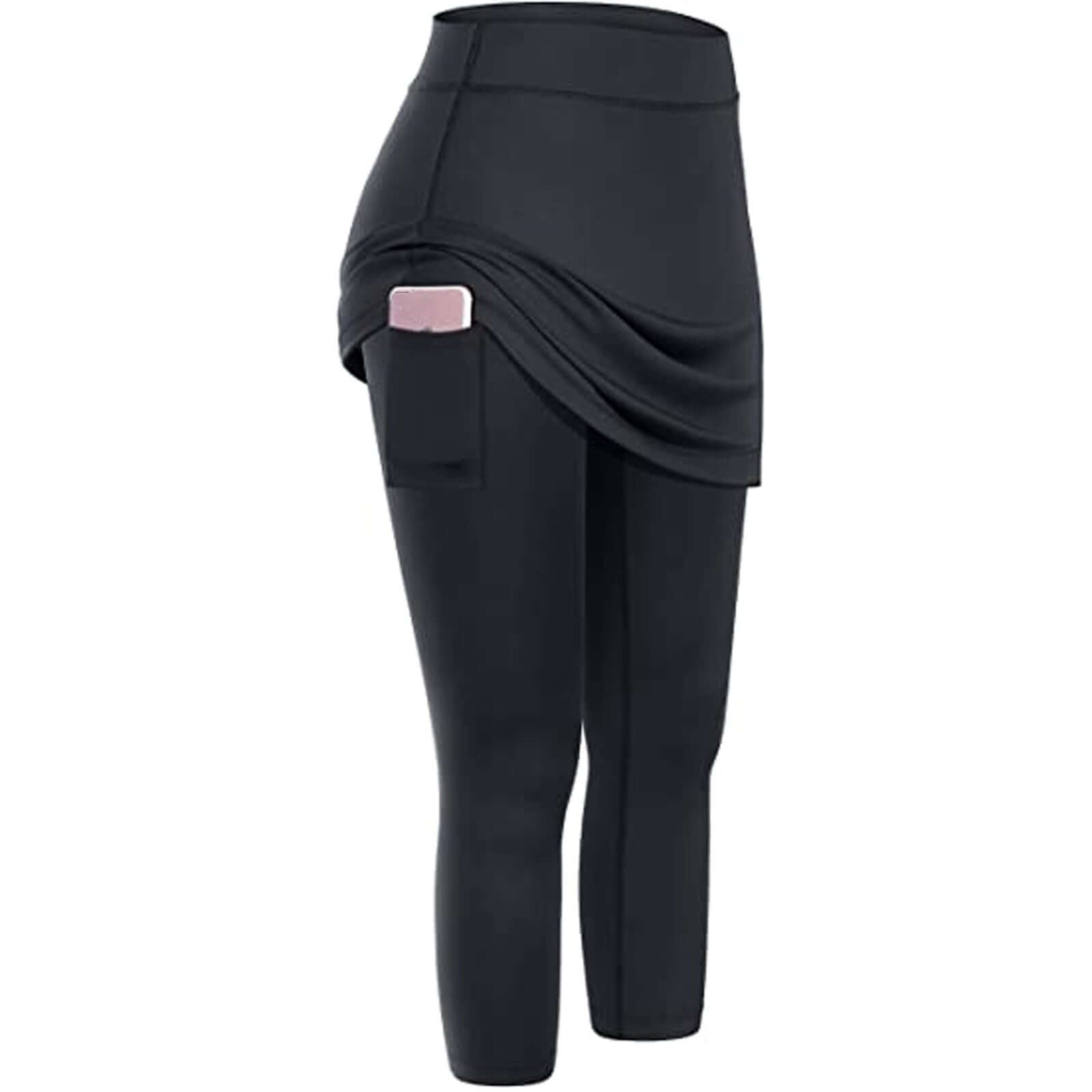 Black women's yoga leggings with pockets, moisture-wicking fitness wear