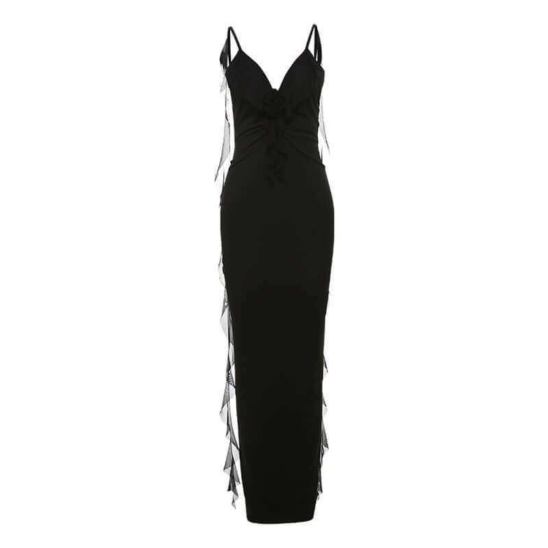 Black women's suspender dress with adjustable straps and low waist, fashion clothing