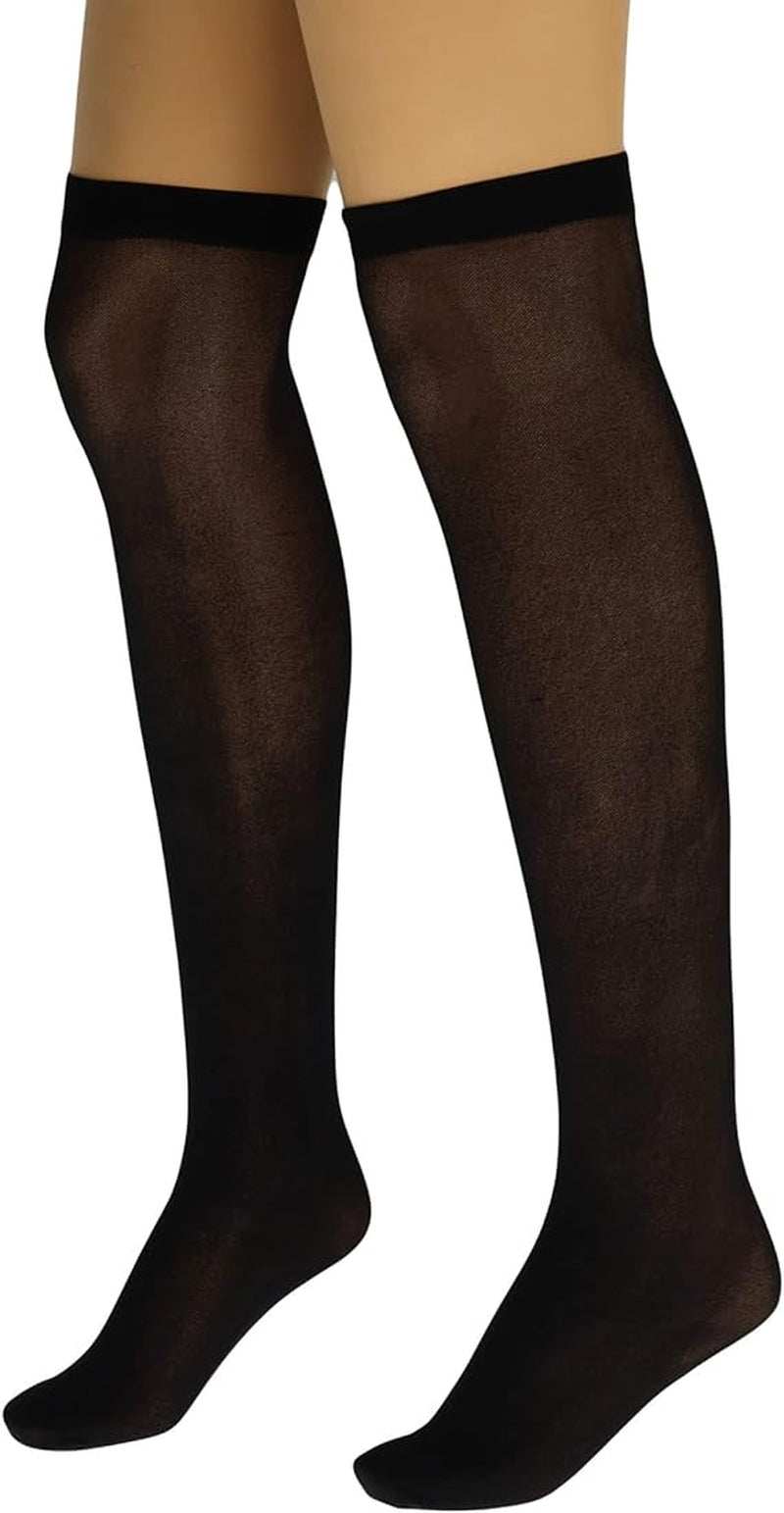 6 pairs women's over-the-knee sheer nylon socks black lightweight stretchy fit