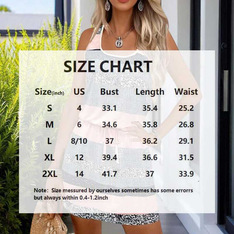 women's sleeveless wrap dress with color-block stripes and adjustable waist tie