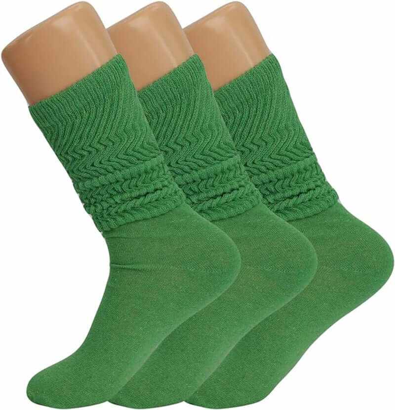 Set of three green women's slouch knee high socks, featuring a cozy knitted design for comfort and style.