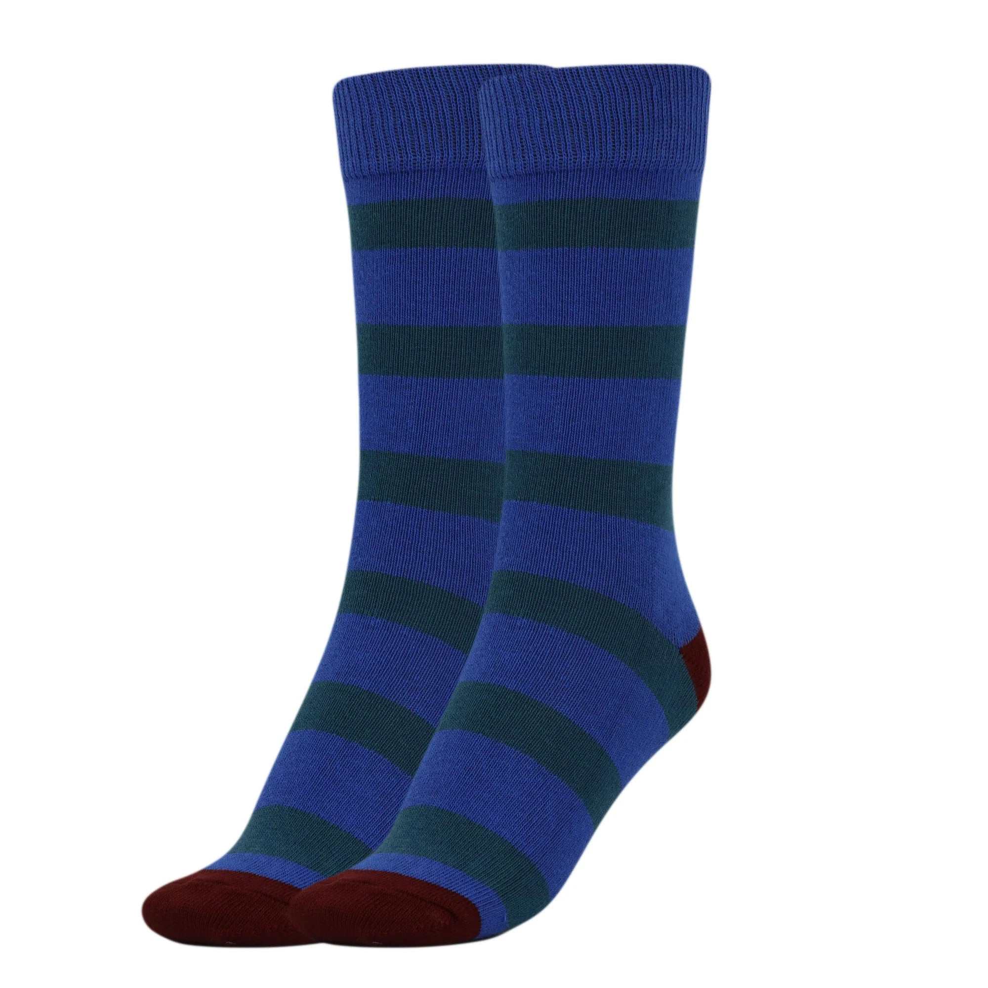 Women’s striped cotton crew socks in blue and green, soft and breathable, size 9-11, perfect for casual wear.