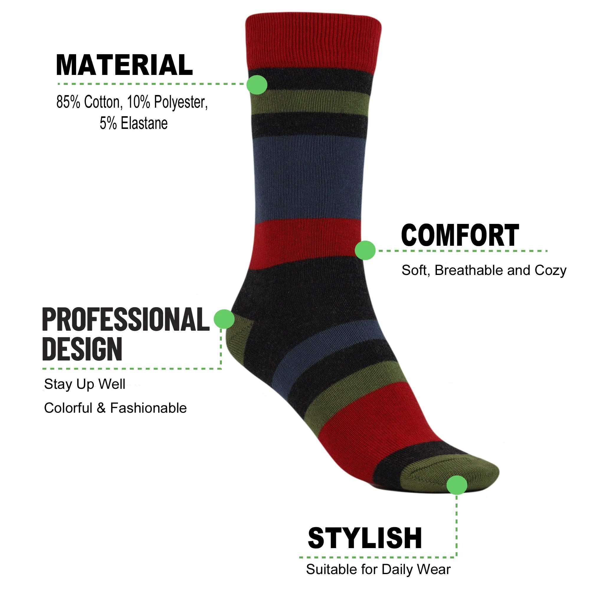Women’s striped cotton crew socks in vibrant colors, soft, breathable, and stretchy for daily comfort and style