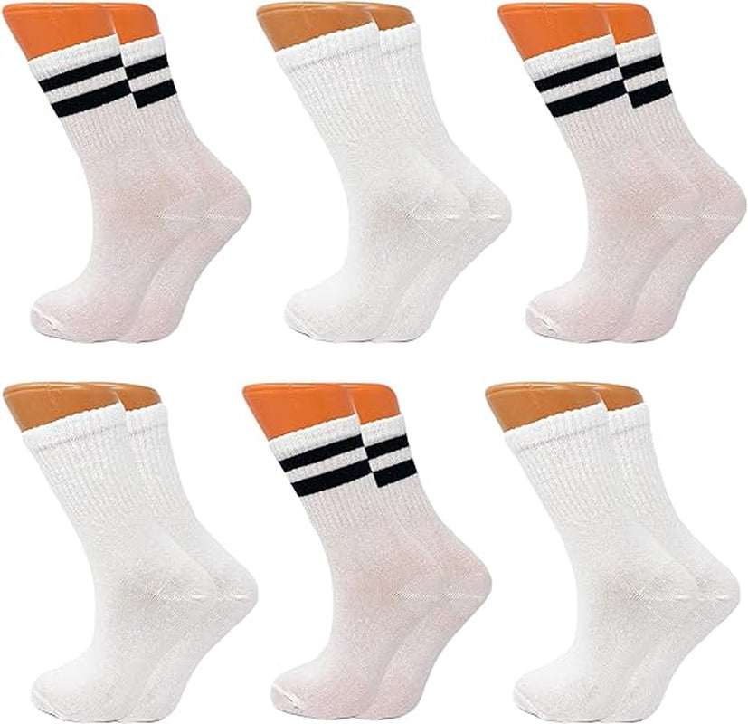 6 pairs of women's tennis crew socks with 2-stripe design, breathable cotton blend, moisture-wicking and lightweight for sports and casual wear